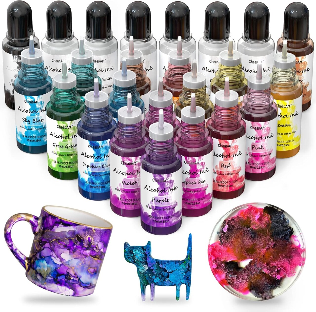 24 Colors Alcohol Ink Set – High-Concentration Fast-Drying Resin Dye for Resin Art, Tumblers, Coasters & Acrylic Fluid Painting (24x10ml / 0.35 fl oz)